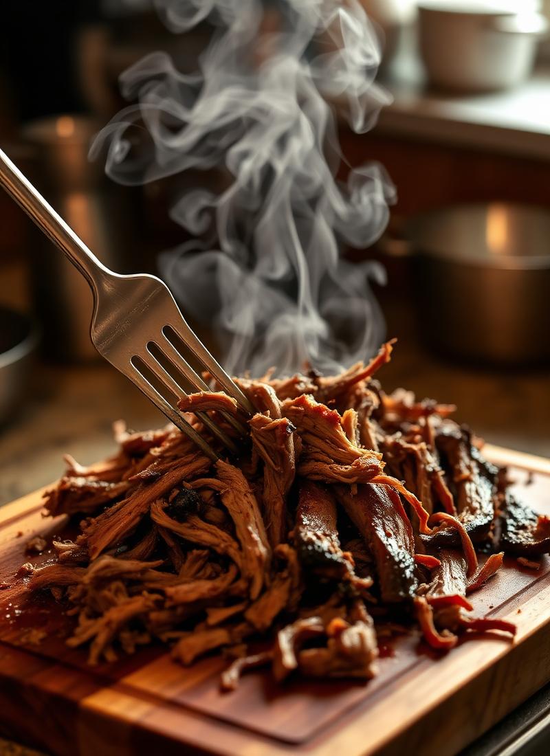 Brisket being shredded
